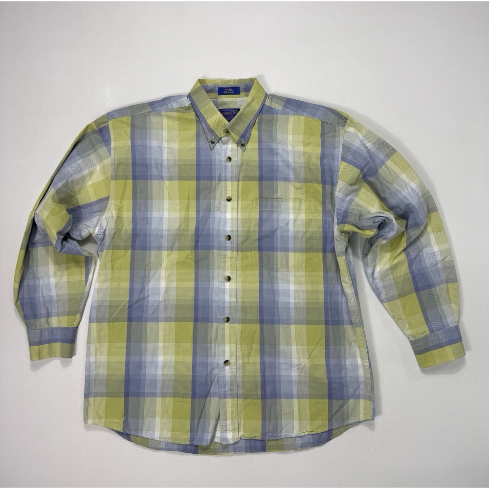 Pendleton Men’s Large Button Shirt Cotton Green Blue Plaid Office Casual City